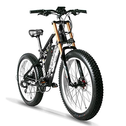Bici elettriches : Extrbici Bicicletta Elettrica Grassa a Sospensione Completa Bici Elettrica 48V con Batteria al Litio 17A velocità Massima Moto 40 km / h (Bianco e Nero)