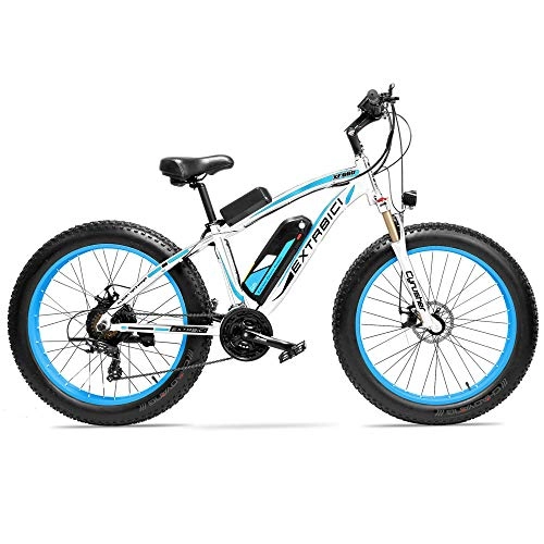 Bici elettriches : Extrbici XF660 - Pneumatici da neve con motore 1000 Watt, 48 V, 17 Ah, batteria al litio da 4, 0", manubrio regolabile, blu, 26 inches