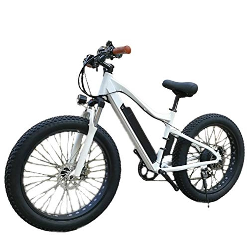 Bici elettriches : F-JX Bicicletta elettrica, Ampio e Fat Motoslitte, 26 Pollici Montagna Outdoor Sports velocità variabile Batteria al Litio Bike - Bianco, 26 Inches X 18.5 Inches