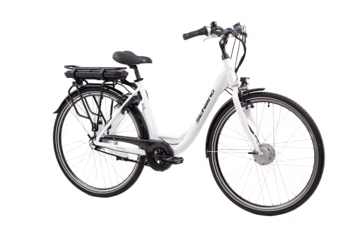 Bici elettriches : F.lli Schiano E-Moon 28" E-Bike, Bicicletta Elettrica da Città Motore 250W da Donna, con Cambio Interno Shimano Nexus 7 Marce, Batteria al Litio 36V 13Ah removibile, Colore Bianco