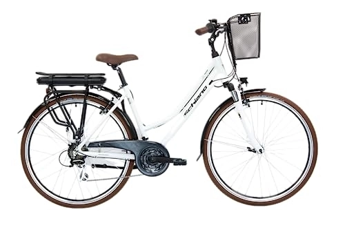 Bici elettriches : F.lli Schiano E-Ride 28'' E-Bike, Bicicletta Elettrica da Città / Trekking bike, Donna Uomo, Bici Elettrica con Pedalata Assistita 250W, Li-Batteria Rimovibile 36V 10.4Ah, Colore Bianco con Cestello