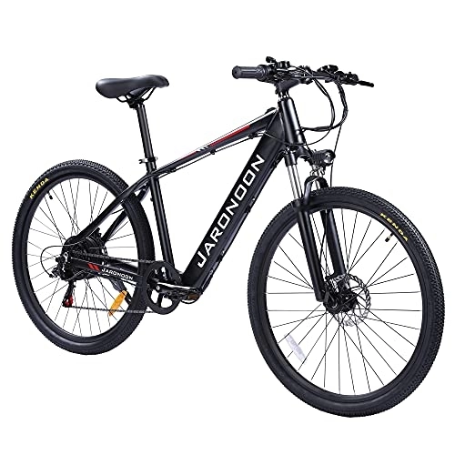 Bici elettriches : F1 27, 5 pollici Ruote mountain bike, Ebike con trasmissione a 7 velocità per adulti, freni a doppio disco (Nero rosso)