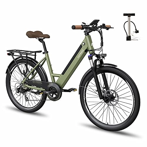 Bici elettriches : Fafrees Bicicletta elettrica F26 Pro, 26", 250 W, 36 V, 10 Ah, Shimano a 7 marce, Bici elettrica degli Emirati Arabi Uniti per adulti, supporto mobile APP, verde