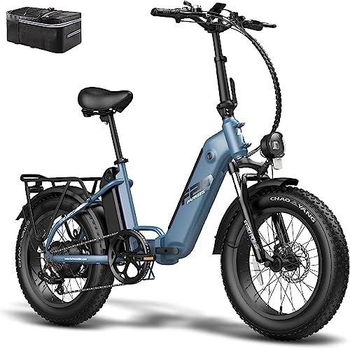 Bici elettriches : Fafrees Bicicletta elettrica FF20 POLAR, 20"*4.0" Fat Tire E-bike, Bici Elettrica da città pieghevole per donna uomo, Batteria rimovibile da 20, 8 Ah, 25 km / h, Autonomia 140 km, Blue