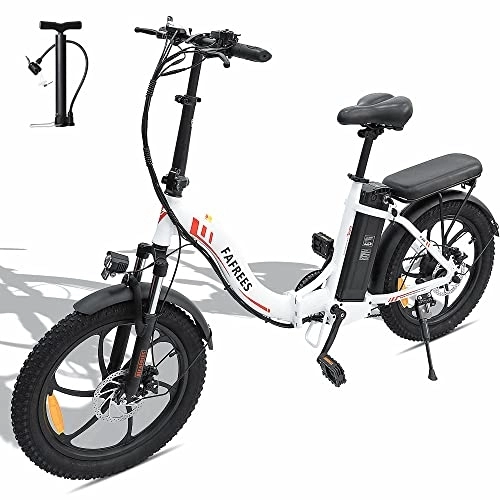 Bici elettriches : Fafrees F20 Bicicletta Elettrica Pieghevole da 20 Pollici, Bici Elettrica Fat Tire da 250 W con Batteria da 36V 16Ah, E-bike 25 km / h, Mountain Bike Shimano a 7 marce, Bianco