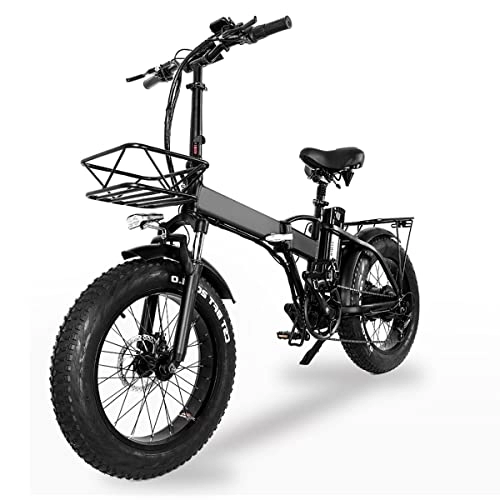 Bici elettriches : Fat bike elettrica pieghevole, batteria 48V 15Ah, 20 * 4 pollici, durata della batteria assistita fino a 60-80Km, avvio con un solo pulsante, cruise control, mountain bike per adulti (modello: GW20)