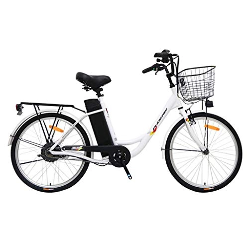 Bici elettriches : FFF-HAT Bici elettrica da 24 Pollici per Adulti 36V10.4AH Bicicletta elettrica assistita per City Car Gita ， con Cestino Giallo