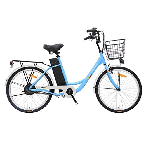 Bici elettriches : FFF-HAT Bicicletta elettrica da 24 Pollici per Mountain Bike elettrica per pendolari / per Adulti con Cestino ， Blu