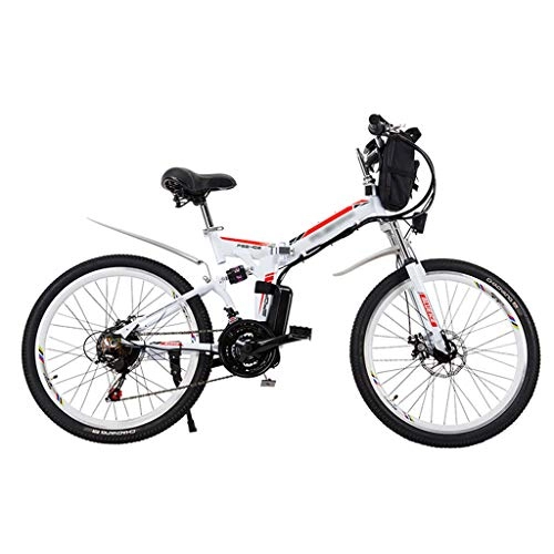 Bici elettriches : FFF-HAT Bicicletta elettrica Pieghevole per Adulti Bicicletta elettrica da 24 Pollici / Bicicletta elettrica per pendolari 48V10AH Batteria Mountain Bike Bianca