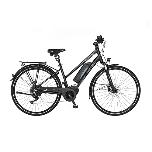 Bici elettriches : Fischer Viator ETH 1861, Bici Elettrica Donna Uomo RH 49cm Motore Centrale 80Nm Batteria 48V E-Bike Trekking, Nero Opaco, 49cm-627Wh