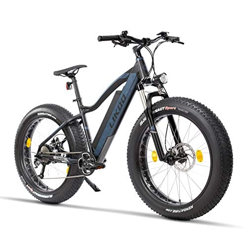 Bici elettriches : Fitifito, fatbike elettrica FT26 con pedalata assistita, motore di coda, batteria ricaricabile da 36 V 250 W, copertoni Kenda 26 x 4; colore: nero opaco e grigio, nero turchese