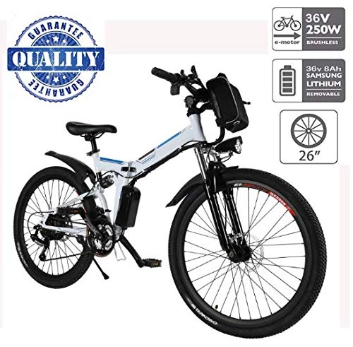 Bici elettriches : fiugsed Bicicletta a velocità Variabile da 26 Pollici per Mountain Bike Elettrica per Adulti con Batteria al Litio da 36V 8AH e Motore Potente da 250W (26 Pulgadas Blanco-Estilo 3)