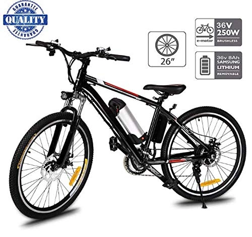 Bici elettriches : fiugsed Bicicletta a velocità Variabile da 26 Pollici per Mountain Bike Elettrica per Adulti con Batteria al Litio da 36V 8AH e Motore Potente da 250W (26 Pulgadas Negro)