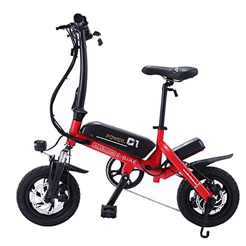 Bici elettriches : FJNS Bicicletta Elettrica Pieghevole a 12 Pollici, Bici elettriche Pieghevoli per Motociclismo brushless per Adulti, Sospensione Posteriore, Bicicletta Unisex a pedalata assistita, 250 W / 36 V, Rosso