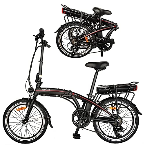 Bici elettriches : Foldable City Bike Unisex Adulto 20' Nero, Cambio Shimano 7 velocit E-Bike para Adultos 250W 36V 10AH Batteria al Litio Bicicletta Per Adulti E Adolescenti Carico massimo: 120 kg