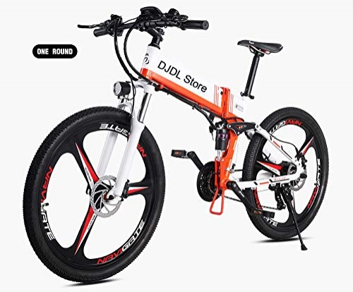 Bici elettriches : Folding Bike elettrico della bicicletta della montagna per adulto, 26 Freni a disco doppio pollici 21Speed ​​48V batteria al litio Shock Fit Studente Uomini Donne bicicletta Assault bici, Arancia