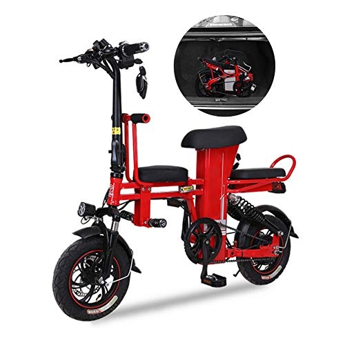 Bici elettriches : Fxwj Bici elettrica pieghevole per adulti uomini e bambini 12" con 48V 350W 1.5Ah batteria agli ioni di litio per città montagna donne bicicletta Booster 100-120KM, rosso
