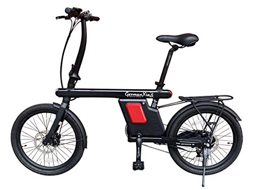 Bici elettriches : GermanXia Bicicletta elettrica pieghevole da 20", 19 kg, Urban 250 W, 36 V, batteria Intubo, freno a disco (nero con manopola dell'acceleratore)