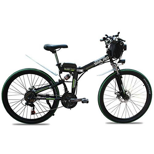 Bici elettriches : GGJJ ZHZZ Mountain Bike, Portatile Elettrico Pieghevole Auto 48V Batteria al Litio per Adulti Batteria da Auto Comfort ed Assorbimento delle Vibrazioni, Verde