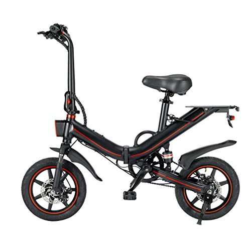 Bici elettriches : GJ688 Bicicletta elettrica per Adulti Pneumatico Pneumatico da 14 Pollici 10ah Batteria 3 modalità di Guida Mini Bici Pieghevole, Nero