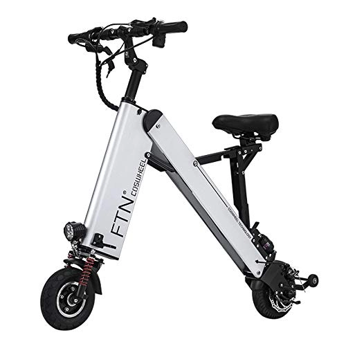 Bici elettriches : GJBHD Bicicletta Elettrica Pieghevole per Adulti Ultraleggero Portatile Mini Batteria Elettrica a Passo Singolo Motore 36V350W Endurance 25-30KM Silver 40CM*20CM*113CM