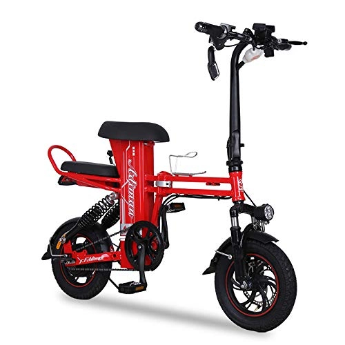 Bici elettriches : GJBHD Biciclette Elettriche Pieghevoli per Adulti Mini Piccola Batteria al Litio da Uomo E da Donna Batteria da Auto per Auto da Corsa Versione da Citt con Batteria al Litio da 11A Red 12inches