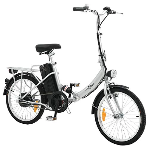 Bici elettriches : GOTOTOP Bicicletta elettrica Pieghevole Batteria ioni Litio in Lega Alluminio, 250 W E-Bike Portatile, con Display a LED, velocità Max 25 km / h, Pneumatici da 20 Pollici, per pendolarismo in Città, Argento