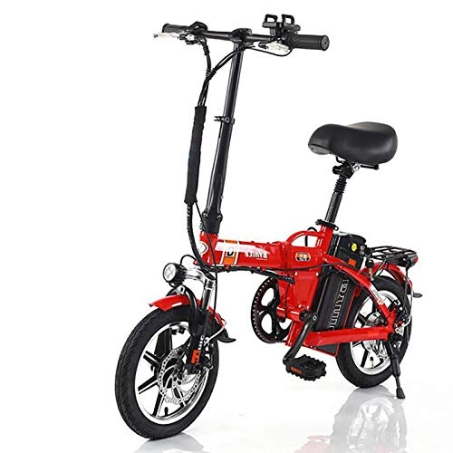 Bici elettriches : GUOJIN Bicicletta Elettrica, E-Bike, Bicicletta A Pedalata Assistita, Bicicletta Elettrica Pieghevole, Ruota 14'', Motore 240 W, 48V 15AH Batteria al Litio velocità Max 25 Km / H, Rosso