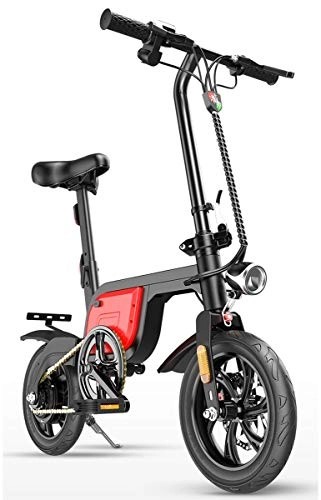 Bici elettriches : GUOJIN Bicicletta Elettrica Pieghevole per Adulti 250W Motore 36V Bicicletta Elettrica da Città per Pendolari Urbana velocità Massima 25 Km / H 12 Pollici Pneumatici Gonfiabili, Rosso