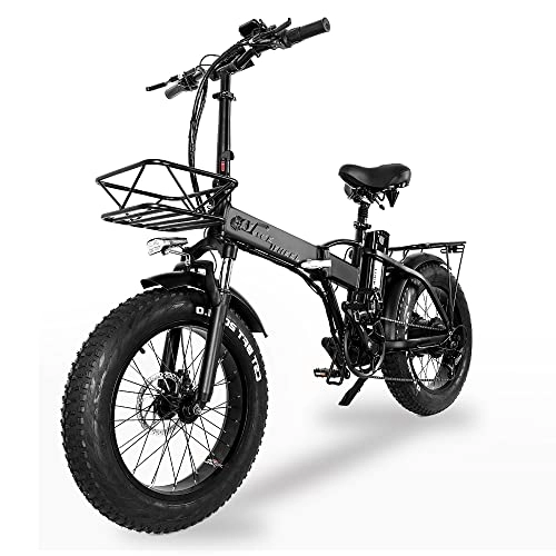 Bici elettriches : GW20 20 pollici Mountain bike portatile, E-bike pieghevole, Fat Bike da neve a 7 velocità, Batteria da 48V ad alta capacità (24Ah + borsa)