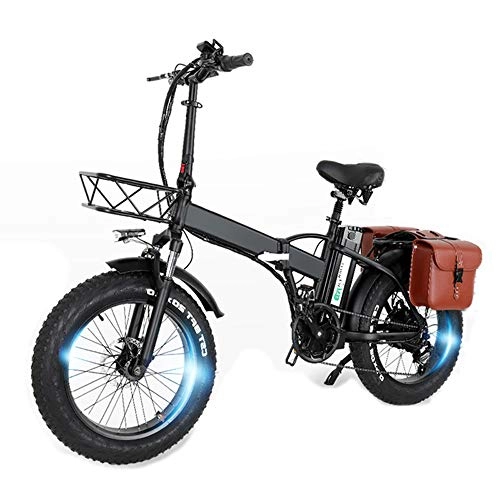 Bici elettriches : GW20 Bicicletta elettrica pieghevole Fat Bike da 20 pollici Mountain Bike 48V Potente batteria al litio Bici elettrica servoassistita (Plus Borsa, 15Ah)