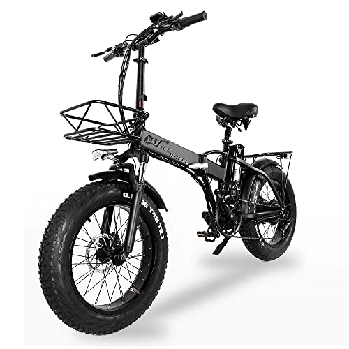 Bici elettriches : GW20 Bicicletta elettrica pieghevole Fat Bike da 20 pollici Mountain Bike 48V Potente batteria al litio Bici elettrica servoassistita (Standard, 15Ah + 1 batteria ricambio)