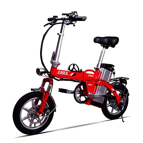 Bici elettriches : GXF-electric bicycle Bicicletta elettrica Pieghevole al Litio Mini Batteria da Viaggio for Adulti 48V agli ioni di Litio Potente Motore brushless, Durata della Batteria 80KM (Color : Red)
