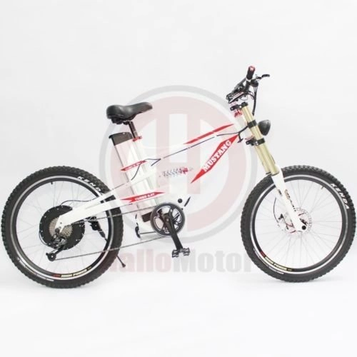 Bici elettriches : HalloMotor Black Or White Frame 48V 1500W Mustang Mountain Ebike 18Ah Electric Bicycle Lithium Battery Zoom Triple Crown Fork
