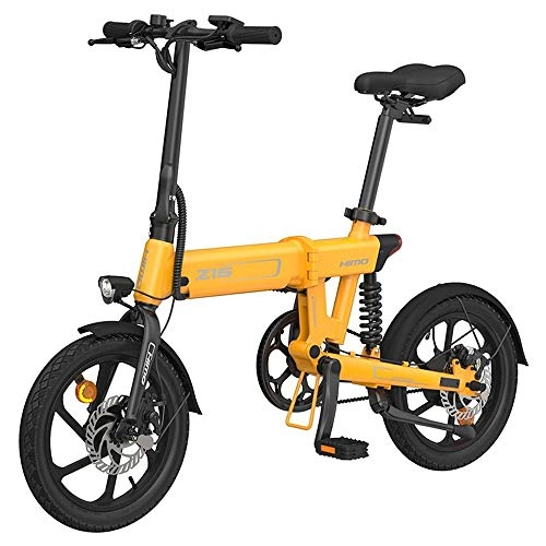 Bici elettriches : HIMO Z16 Bicicletta elettrica pieghevole per adulti, mountain bike, bici elettrica da 16 pollici / E-bike per pendolari con motore da 250 W, batteria 36V 10Ah, ammortizzatore, IPX7 Impermeabile giallo
