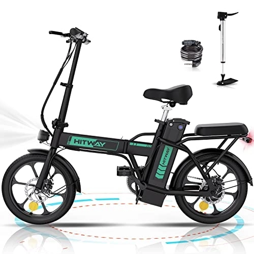 Bici elettriches : HITWAY Bicicletta Elettrica 16” Bici Elettrice Pieghevole Leggera Adulto E-bike, Li-Batteria 36V / 8, 4Ah, Max velocità 25km / h, Fino a 35-70km, Pedalata Assistita, Donna Uomo