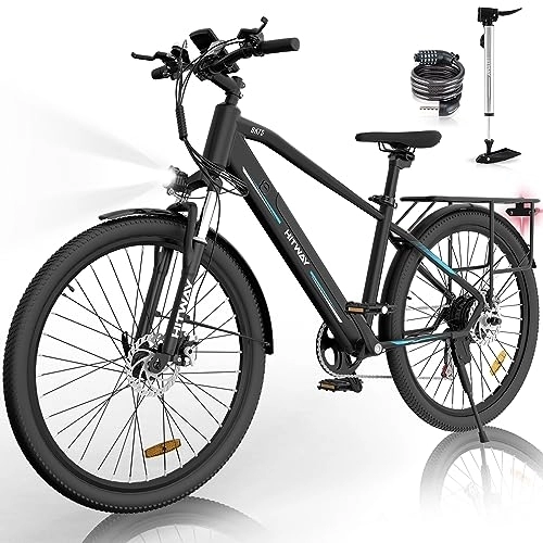 Bici elettriches : HITWAY Bicicletta Elettrica 26'' Bici Elettrica Adulti da montagna con batteria al litio 36V / 12Ah, 250W, 7 / 21 velocità, Max 25km / h, Fino a 35-90km, pedalata assistita per bici elettriche, BK7S-Nero Blu