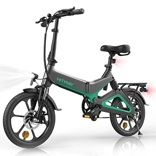 Bici elettriches : HITWAY Bk2, BK2-BLACKGREEN Unisex Adulto, Nero, Taglia Unica