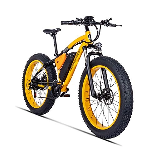 Bici elettriches : HLEZ 26 Pollici Fat Tire Electric Bike, e-Bike 48V 17Ah Batteria agli ioni di Litio e Motore da 500W, 21 velocità con Freni a Disco Idraulici - Mountain Bike Elettrica, Giallo, UK