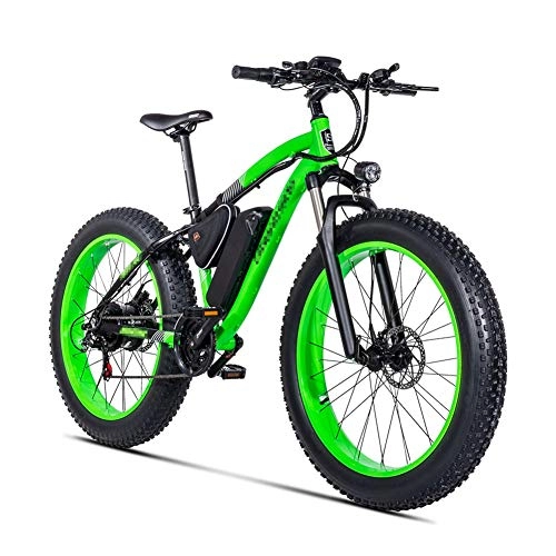 Bici elettriches : HLEZ 26 Pollici Fat Tire Electric Bike, e-Bike 48V 17Ah Batteria agli ioni di Litio e Motore da 500W, 21 velocità con Freni a Disco Idraulici - Mountain Bike Elettrica, Verde, UK