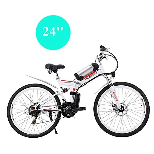 Bici elettriches : HLEZ Bicicletta Elettrica, 24 / 26 Pollici Pieghevole Bici da Montagna 48V 350W E Bike con Batteria al Litio, 21 velocità Beach Cruiser Mens Women Mountain, Spoke White, 24''