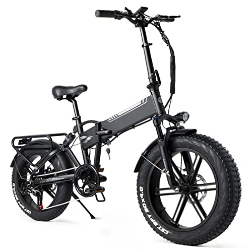 Bici elettriches : HMEI Bici elettrica per Adulti Uomo E Bike Pieghevole 20 * 4.0 Pollici Fat Tire 500w 48v 10ah Bicicletta elettrica da Neve Mountain Bike Fuoristrada (Colore : Nero)