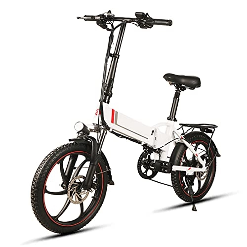 Bici elettriches : HMEI Bicicletta elettrica Pieghevole Bike elettrica Pieghevole 350W Motore 48V 10.4ah 20 Pollici Pieghevole Bike Electric Bike Assist Mountain Road Bicycle Elettrico (Colore : White)