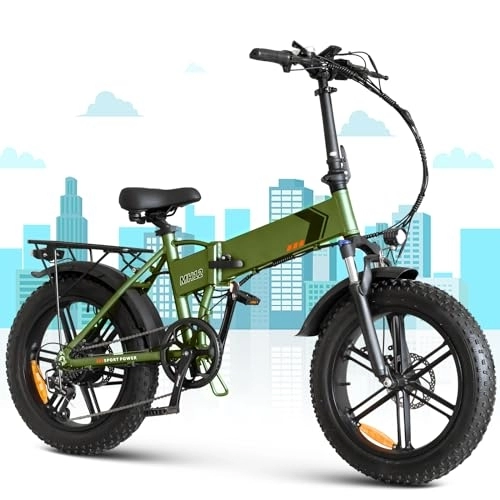 Bici elettriches : Hotplex E-Bike, Bicicletta Elettrica con Pedalatura Assistita Sospensione in Lega di Alluminio - Pannello di Controllo LCD a colori - Autonomia fino a 50 KM Pneumatici da 20 pollici (MH12-Green)