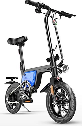 Bici elettriches : HS-QFQ Vita Durevole della Bicicletta della Mini Automobile Elettrica Piegante del Motorino Elettrico La velocità più Alta È Batteria al Litio Senza Spazzola del 25Km / H 250W, Blue, 10.4AH50km