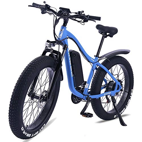 Bici elettriches : Huiuk Bicicletta Elettrica E-Bike da 26 Pollici Mountain Bike Fat Tire Batteria al Litio da 48 V 8 Ah con Motore da 1000 W E Bicycle Elettrica A 21 Marce per Uomini Donne Adulti, Blue