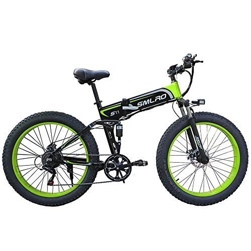 Bici elettriches : HWJF Pieghevole elettrica Bicicletta Mountain Bike, 48V 10Ah 350W Motore / Ruota 26 LCD Intelligente Una Chiave di Controllo Automatico, Black Green