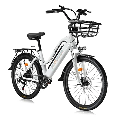 Bici elettriches : Hyuhome 2022 - Biciclette elettriche da 26 pollici, per donne adulte, 36 V, per tutti i terreni, con batteria rimovibile agli ioni di litio, mountain bike ebike per ciclismo all'aperto(bianco)