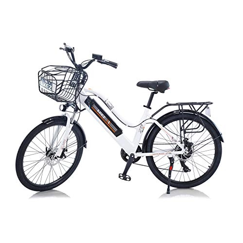 Bici elettriches : Hyuhome Bicicletta elettrica da donna per adulti, 26" 36 V 10 A E-bike bike batteria rimovibile agli ioni di litio Mountain elettrica per viaggi all'aperto (bianco)