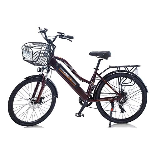 Bici elettriches : Hyuhome Bicicletta elettrica da donna per adulti, 26" 36 V 10 A E-bike bike batteria rimovibile agli ioni di litio Mountain elettrica per viaggi all'aperto (brown)